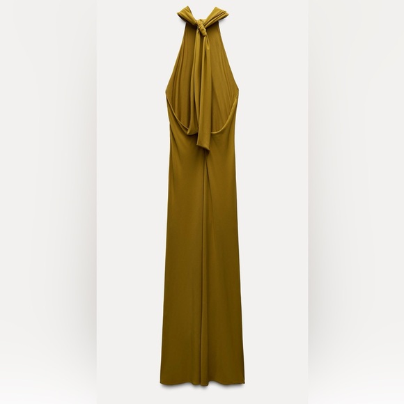 Last day sale! LONG OPEN BACK HALTER DRESS Elegant Mustard Sleeveless Dress. WOW - Picture 3 of 12